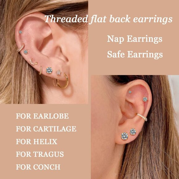 UHIBROS 6 Pairs Hypoallergenic Cubic Zirconia Sterling Silver Stud Earrings Set - Picture 4 of 8